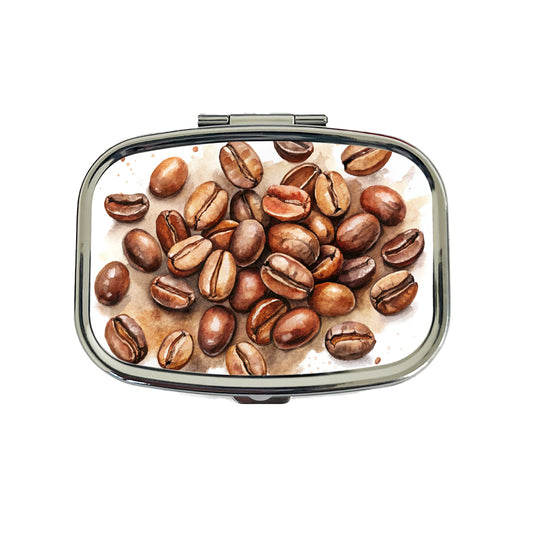 Coffee Beans Watercolor Travel Pill Box Case