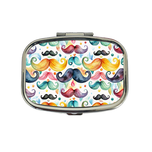 Colorful Mustaches Watercolor Travel Pill Box Case