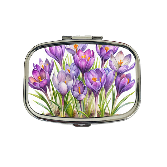 Crocus Purple Flowers Watercolor Travel Pill Box Case