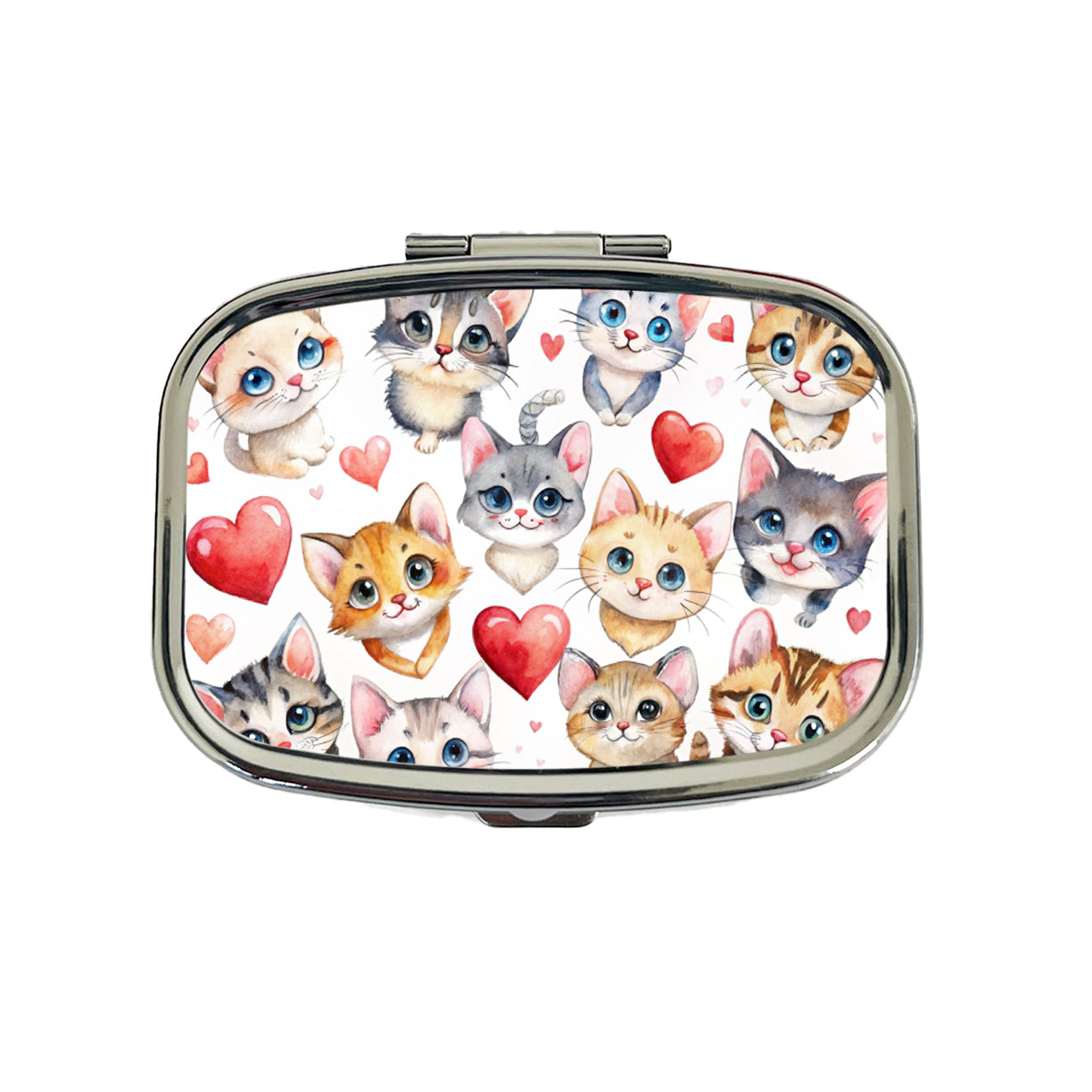 Cute Fun Cats Hearts Watercolor Travel Pill Box Case