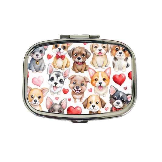 Cute Fun Dogs Hearts Watercolor Travel Pill Box Case