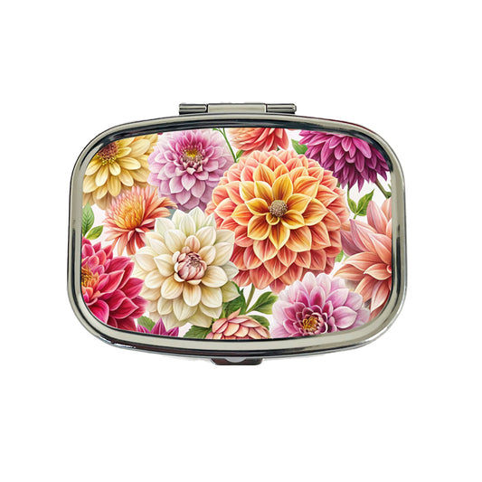 Dahlia Flowers Watercolor Travel Pill Box Case