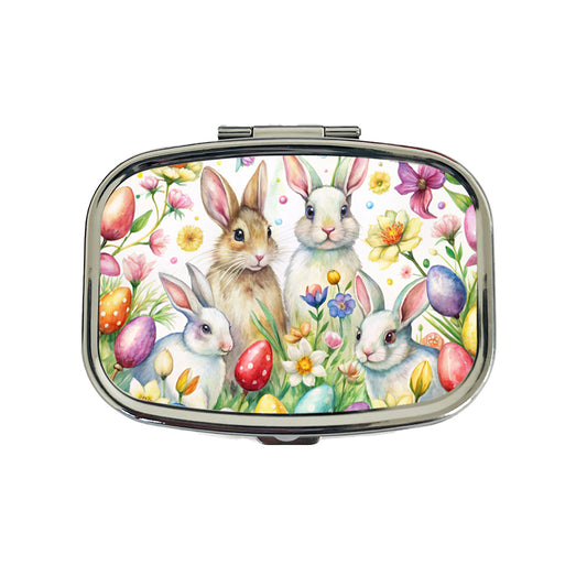 Easter Bunny Rabbit Eggs Flowers Travel Pill Box Case