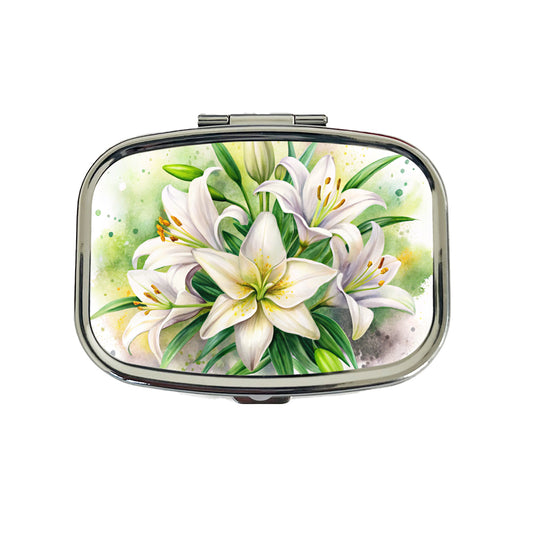 Easter Lily Flowers Watercolor Travel Pill Box Case