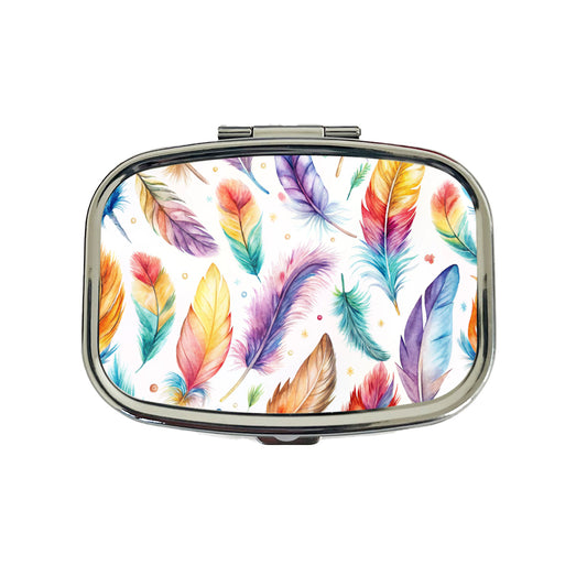 Feathers Watercolor Travel Pill Box Case