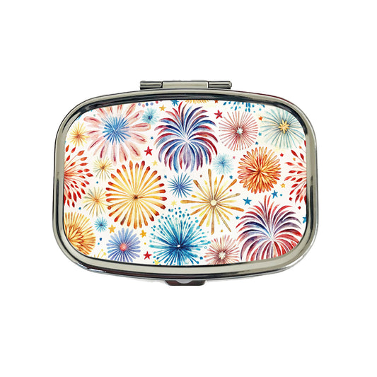 Fireworks Colorful Patriotic Fourth of July Travel Pill Box Case