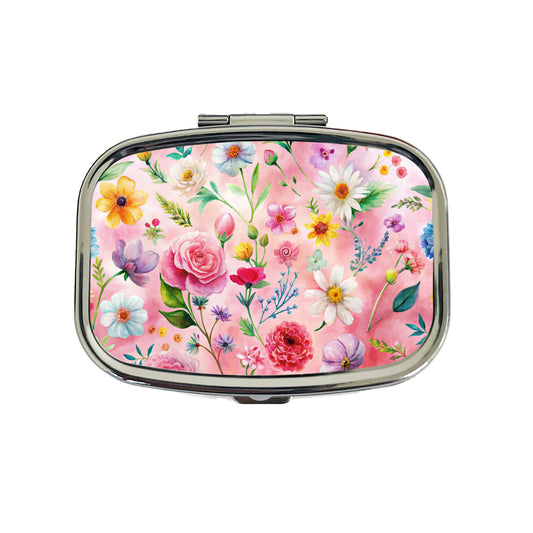 Flowers Pink Background Watercolor Travel Pill Box Case