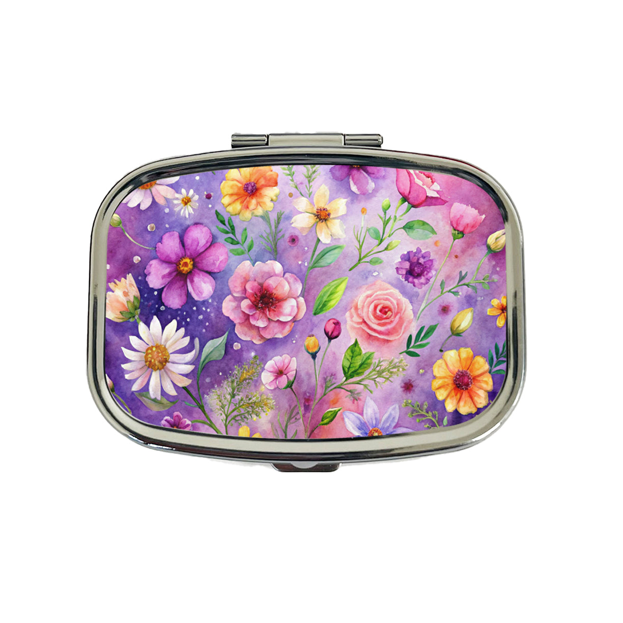 Flowers Purple Background Watercolor Travel Pill Box Case