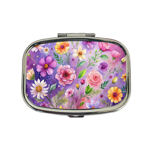 Flowers Purple Background Watercolor Travel Pill Box Case