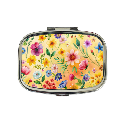 Flowers Yellow Background Watercolor Travel Pill Box Case
