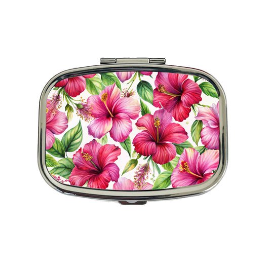 Fuchsia Hibiscus Flowers Watercolor Travel Pill Box Case