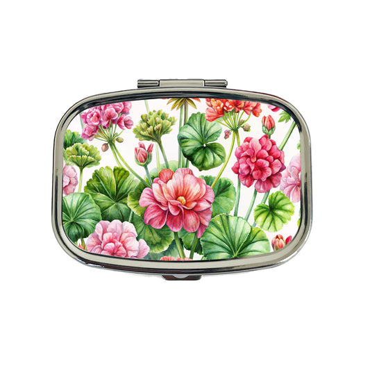 Geraniums Flowers Watercolor Travel Pill Box Case