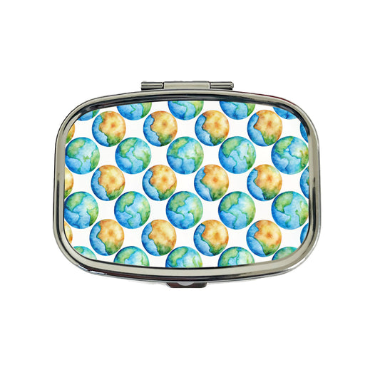 Globes Earth Pattern Watercolor Travel Pill Box Case