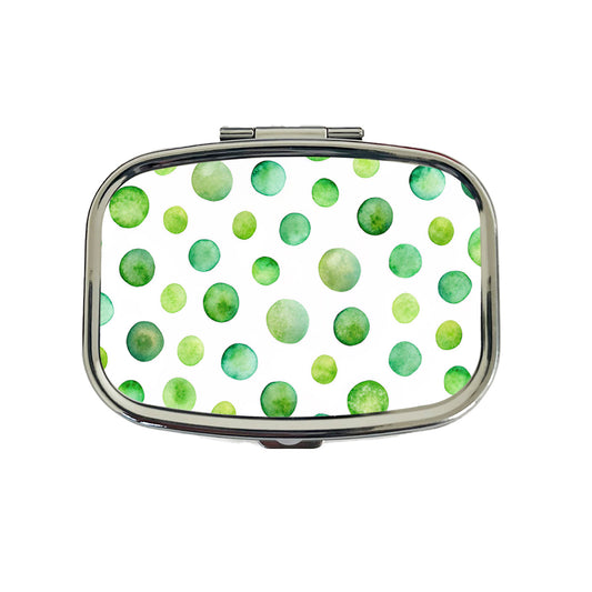 Green Polka Dots Fun White Background Travel Pill Box Case