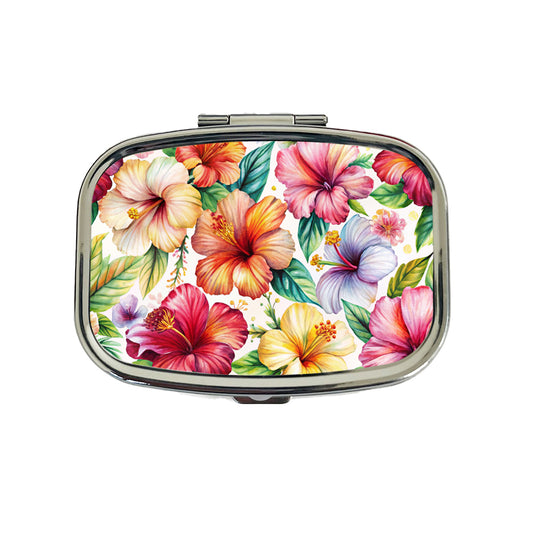 Hibiscus Tropical Flowers Watercolor Travel Pill Box Case