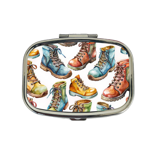 Hiking Boots Hikers Watercolor Travel Pill Box Case