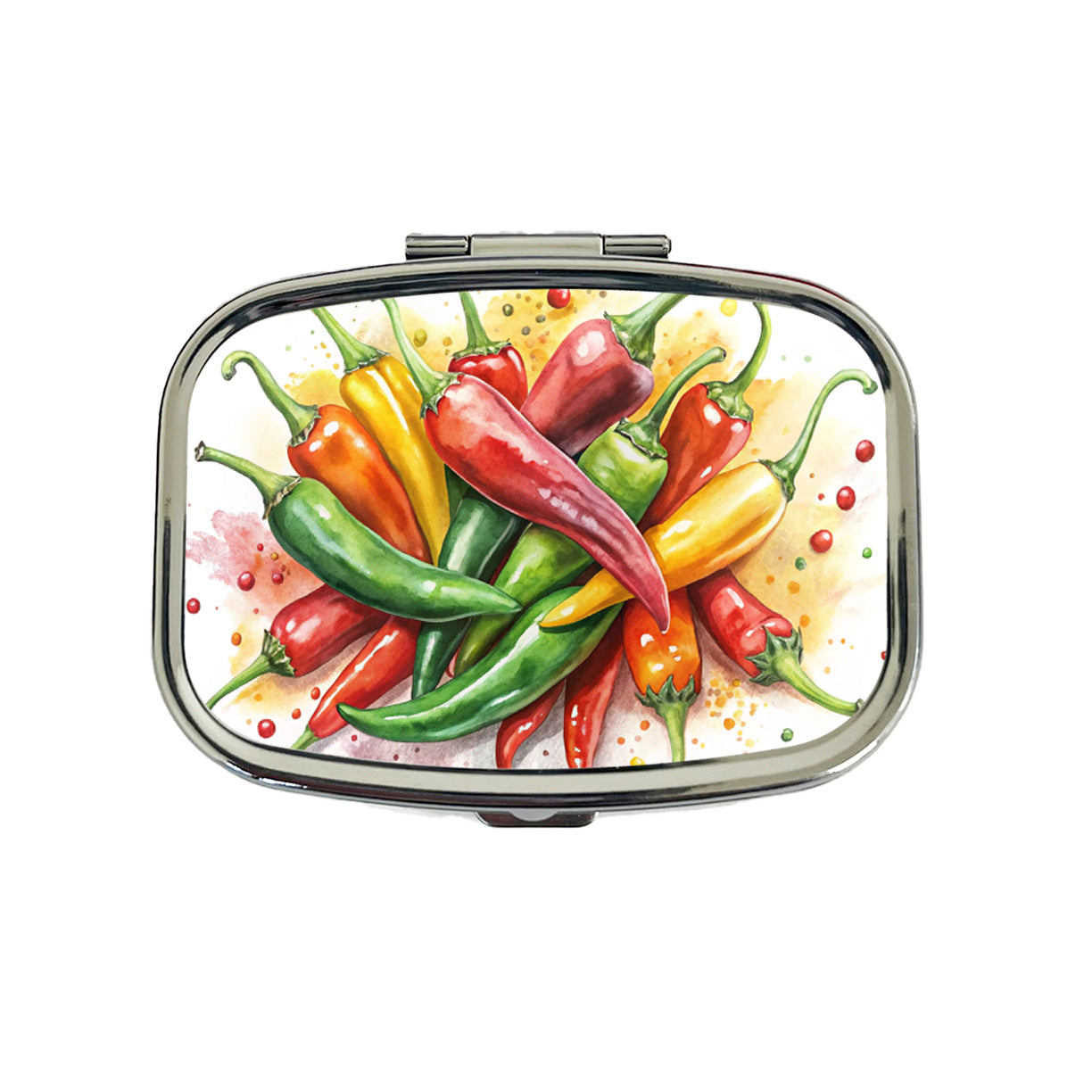 Hot Peppers Jalapenos Spicy Watercolor Travel Pill Box Case