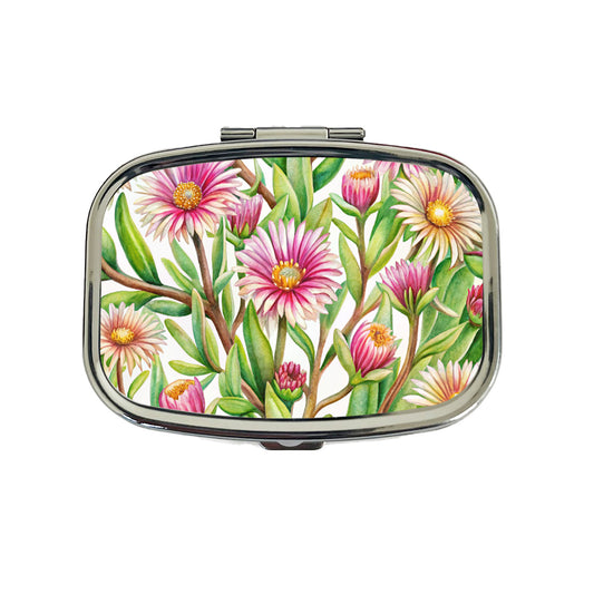 Ice Plant Flowers Watercolor Travel Pill Box Case