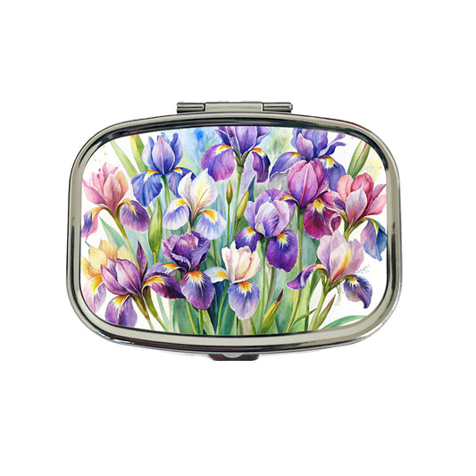 Iris Purple Pretty Flowers Watercolor Travel Pill Box Case