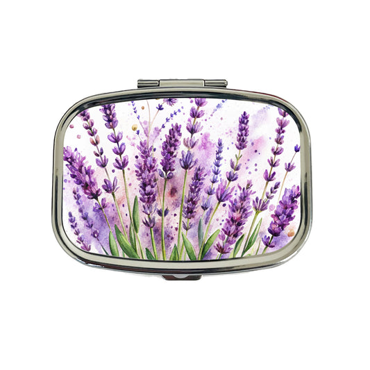 Lavender Flowers Watercolor Travel Pill Box Case