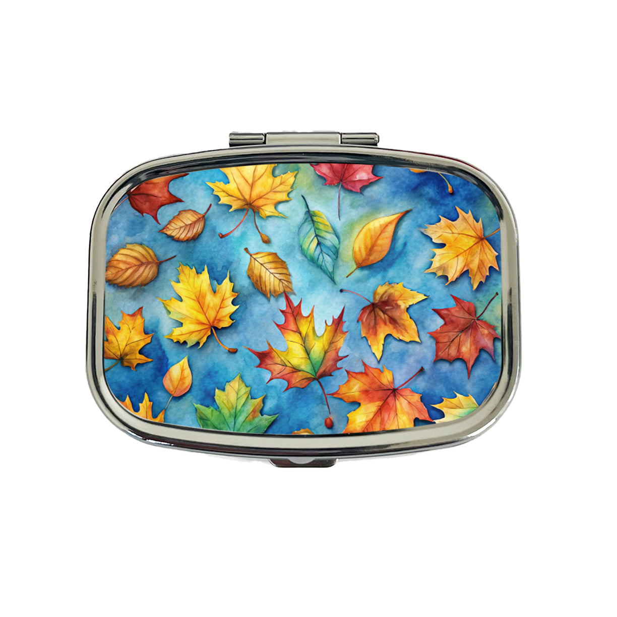 Leaves Blue Background Watercolor Travel Pill Box Case