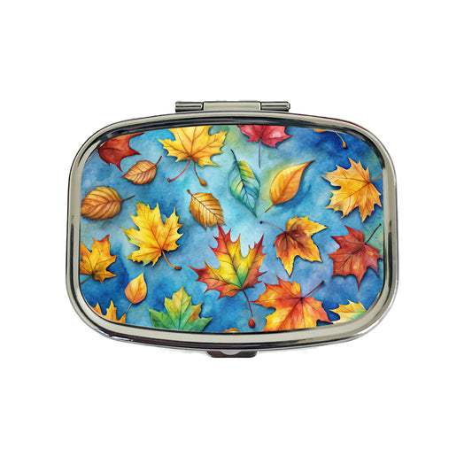 Leaves Blue Background Watercolor Travel Pill Box Case