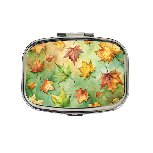 Leaves Green Background Watercolor Travel Pill Box Case