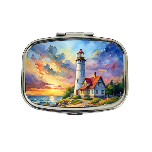 Lighthouse Beautiful Sky Watercolor Travel Pill Box Case