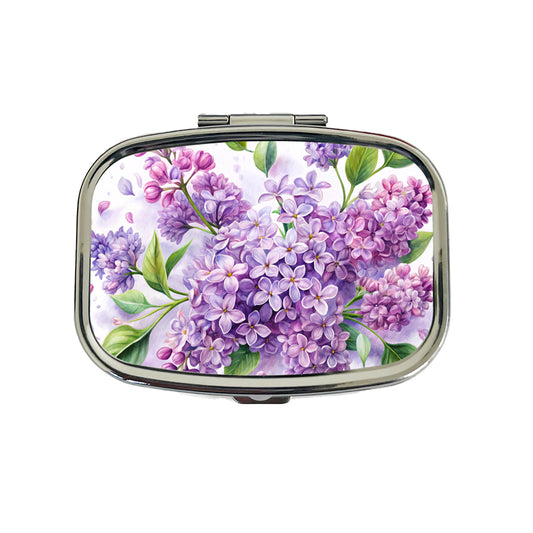 Lilac Flowers Watercolor Travel Pill Box Case
