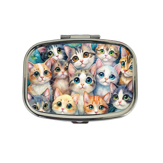 Lots Of Adorable Cats Watercolor Travel Pill Box Case