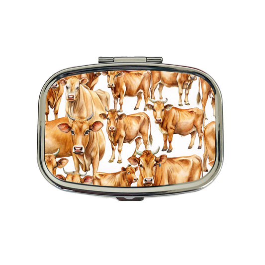 Lots Of Brown Cows Travel Pill Box Case