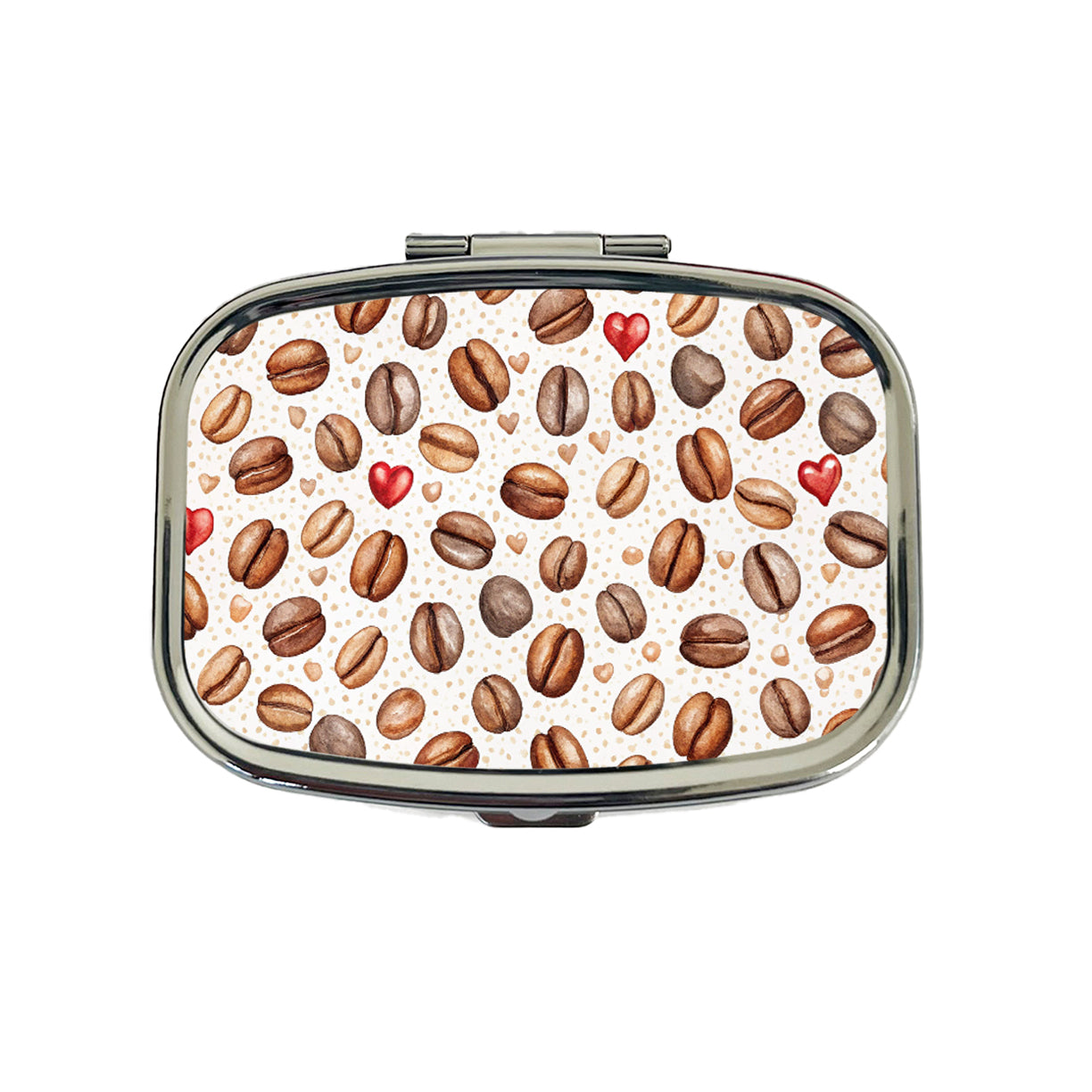 Lots Of Coffee Beans Hearts Travel Pill Box Case