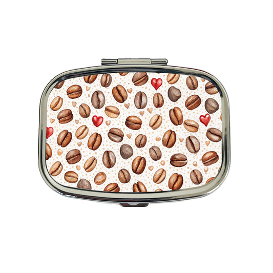 Lots Of Coffee Beans Hearts Travel Pill Box Case
