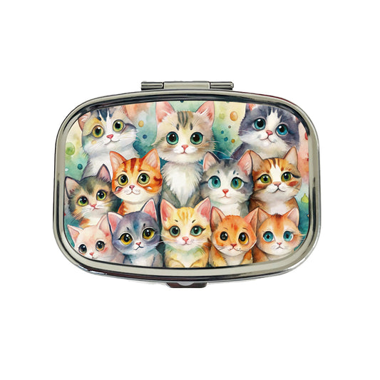 Lots Of Cute Cats Watercolor Travel Pill Box Case