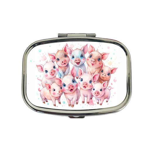 Lots Of Cute Pigs Watercolor Travel Pill Box Case
