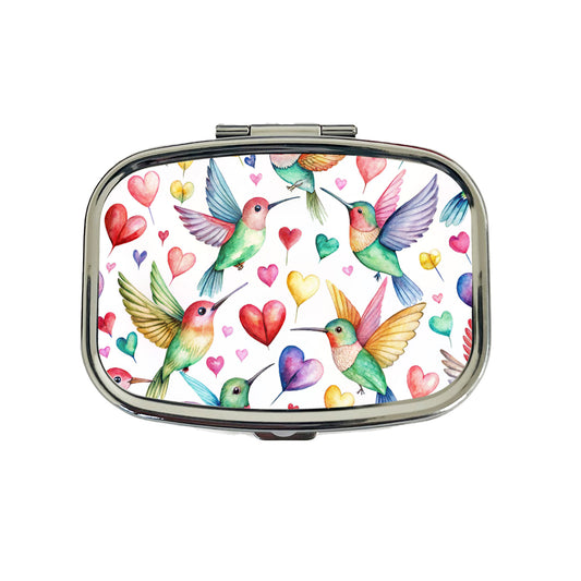 Lots Of Hummingbirds And Hearts Travel Pill Box Case