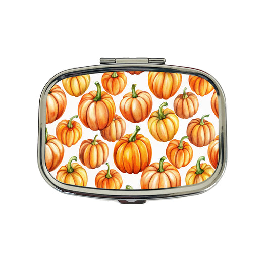 Lots Of Orange Pumpkins Fall Autumn Halloween Travel Pill Box Case