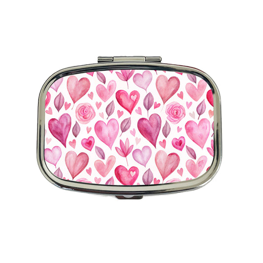 Love Pink Hearts Valentine's Day Travel Pill Box Case