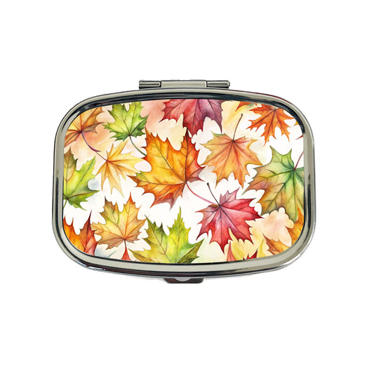 Maple Leaves Watercolor Travel Pill Box Case
