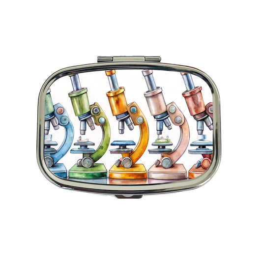 Microscopes In A Row Science Scientist Lab Anatomy Teacher Travel Pill Box Case