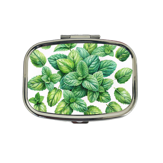 Mint Leaves Watercolor Travel Pill Box Case
