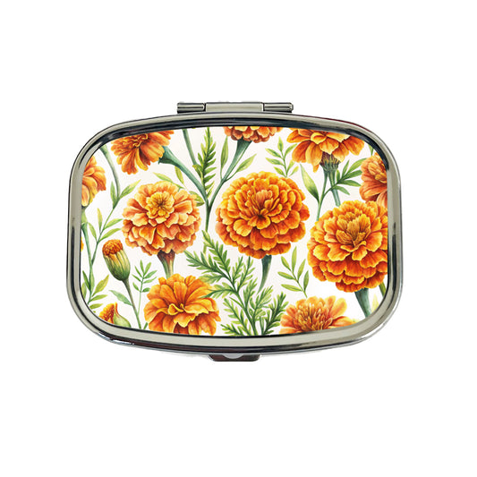 Orange Marigolds Flowers Watercolor Travel Pill Box Case