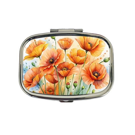 Orange Poppies Flowers Watercolor Travel Pill Box Case