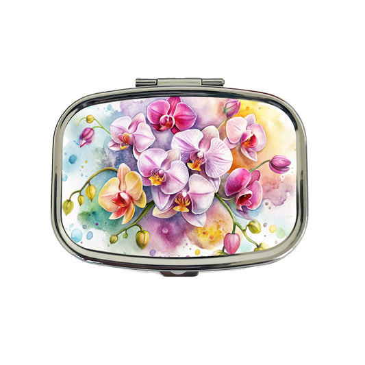 Orchids Flowers Watercolor Travel Pill Box Case
