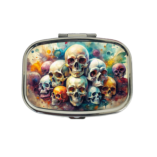 Overlapping Skulls Watercolor Travel Pill Box Case