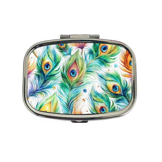Peacock Feathers Watercolor Travel Pill Box Case