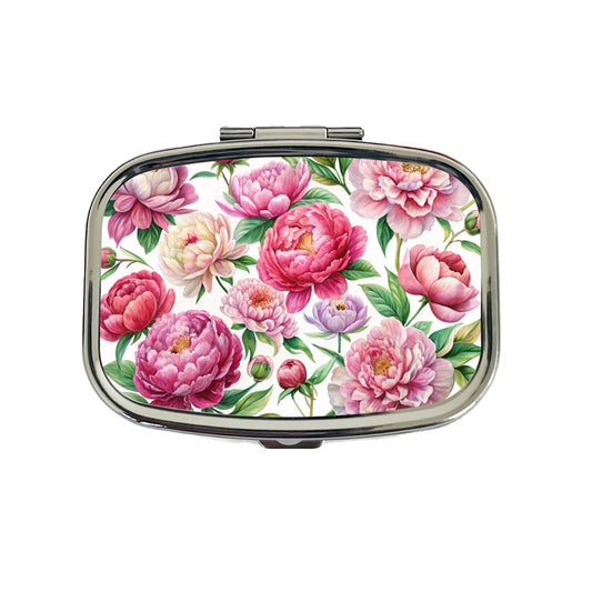 Peonies Pink Flowers Watercolor Travel Pill Box Case