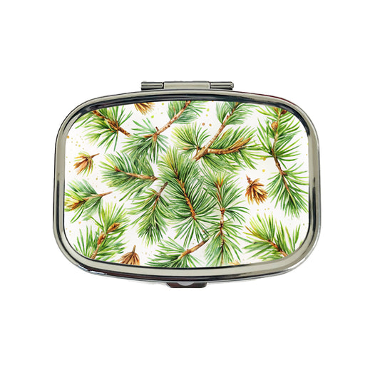 Pine Needles Watercolor Travel Pill Box Case