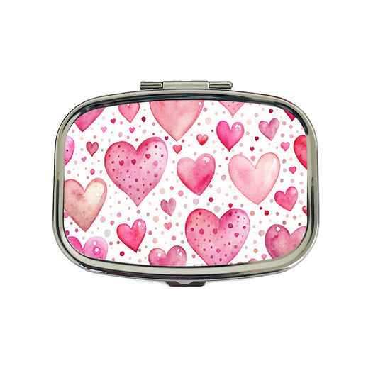 Pink Hearts Polka Dots Valentine's Love Anniversary Travel Pill Box Case