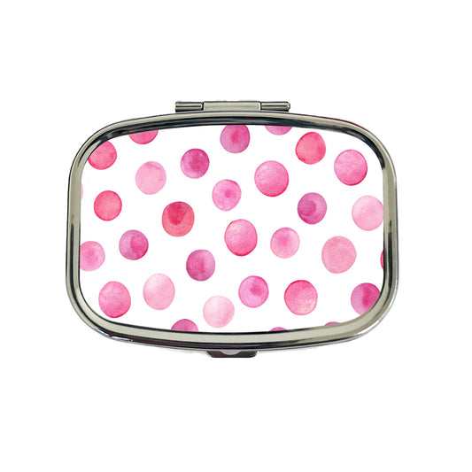 Pink Polka Dots White Background Travel Pill Box Case
